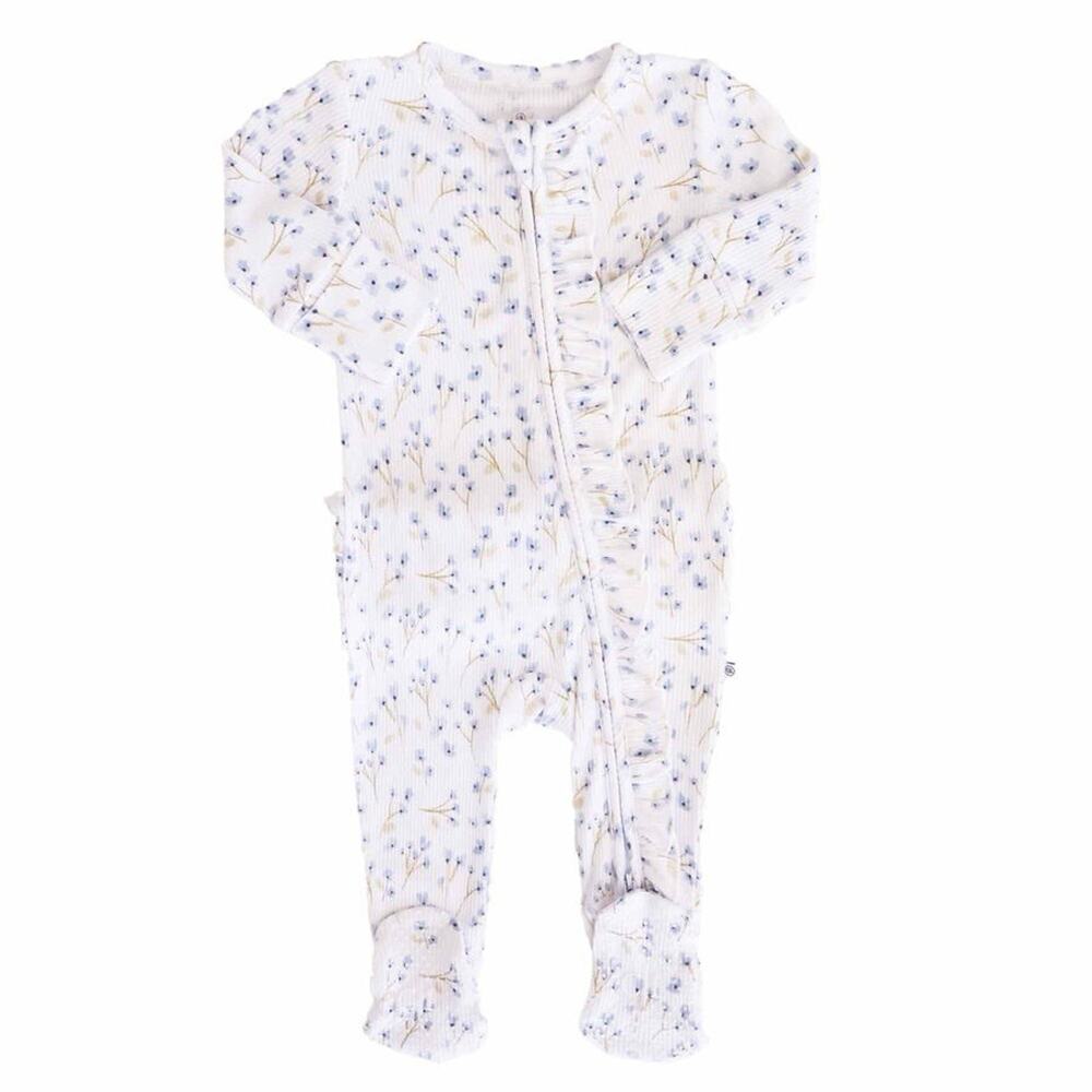 Caden Lane Blake's Blooms Bamboo Waffle Ruffle Zipper Footie 0-3 Months Sleeper